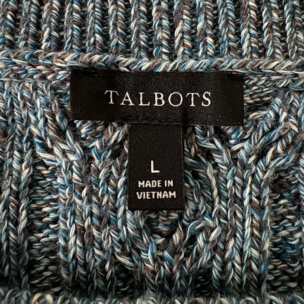 Talbots Blue Marled Cotton Cable Knit Sweater Women’s L